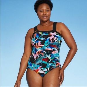 NEW Aqua Green Tropical Print One Piece Swimsuit Sizes S&M
